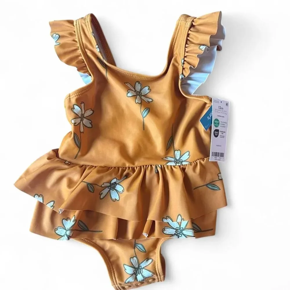 Carter's UPF 50+ Floral Baby Girl One-Piece Swimsuit 12 Months NWT